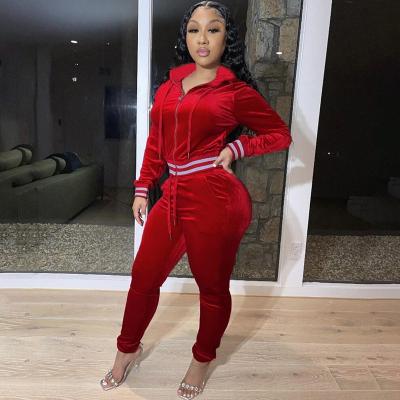 China High quality breathable lounge wear fall 2021 women clothes 2 piece velor sweatpants and hoodie set for sale