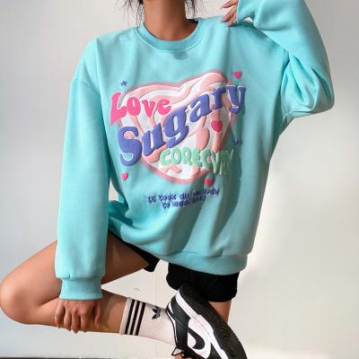 China Anti-Wrinkle Autumn High Quality 3d Heart Colorful Letter Print Loose Crewneck Sweatshirt Women for sale