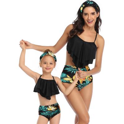 China Yoyolemon Breathable Hot Selling Kids Girl Swimwear High Waisted Ruffles Cover Up Family Printed Short Designed Swimming Wear for sale