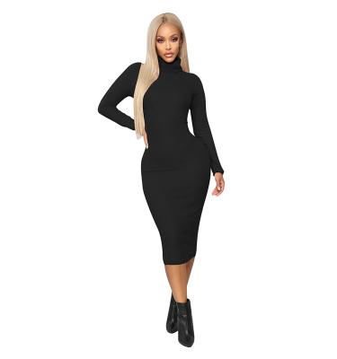 China TOB Washable Women's Turtle Neck Long Sleeve Sexy Solid Elegant Party Bodycon Dress JZ530 for sale