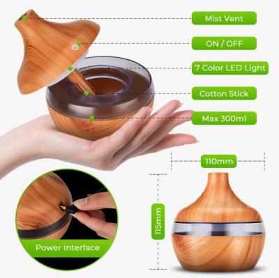 China Healthy Daily Grain 300ML 7 Wooden Moisturize Led Color Car Humidifier Air Purifier Car Air Humidifier USB for sale