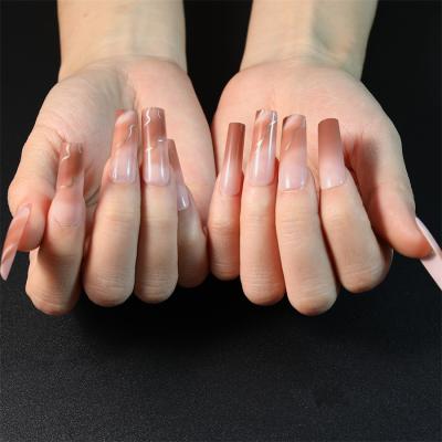 China Eco-friendly Material Full Cover Fake Nails Professional False Nails Coffee Color French Press On Nails for sale