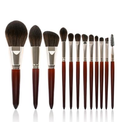 China Brown 12pcs/set Makeup Brush Luxury Red Wooden Foundation Brush High End Makeup Brush Makeup Brush for sale