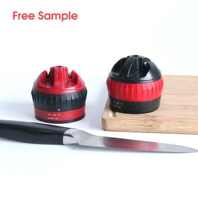 China Professional Black Hand Free Two Step Knife Sharpener Easy To Use Safe Disposable Kitchen Knife Sharpener With Non Slip Suction Cup for sale