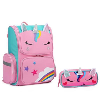 China 2020 Large Capacity Unicorn Waterproof Cartoon Children's Stylish Girls Pencil Bag Set Students School Backpack for sale