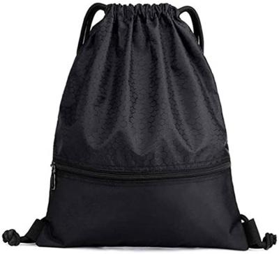 China Customization 600d Black Polyester Drawstring Backpack String Bag Drawstring Backpack Waterproof Sports Waterproof for sale