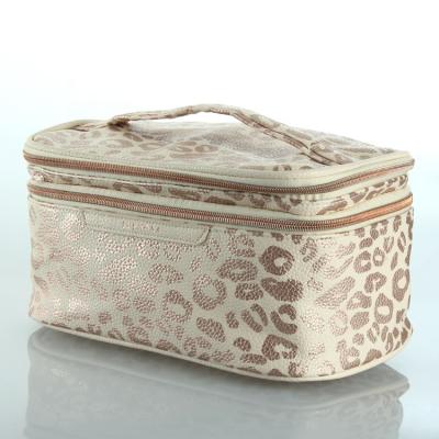 China Fashion Golden Leopard Pattern Double Layer Waterproof Zipper Professional Cosmetic Bag for sale