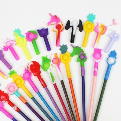 China 100% Silicone Pen Topper Bubble Fidgety Person Pen Toys Decompression Toys Pop Up fidgety Person Pen Cap for sale