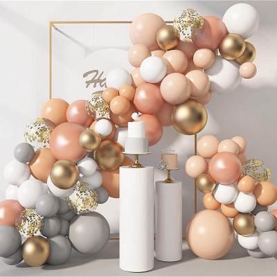 China Durable Hot Amazon Sale OEM Rose Gold Skin Tone Happy Birthday Balloons Set Party Decoration Wedding Balloon Arch for sale