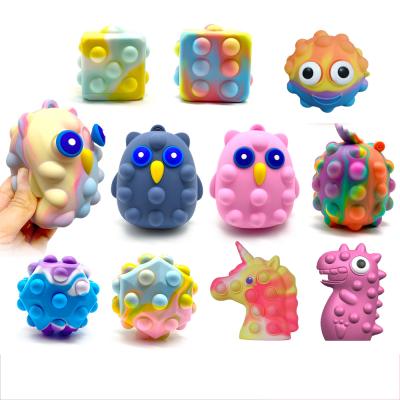 China New Different Shape Plastic Decompression Balls Silicone Dinosaur Press Bubble Eyes Toys Trigger Ball Push 3D Moving Person Ball for sale