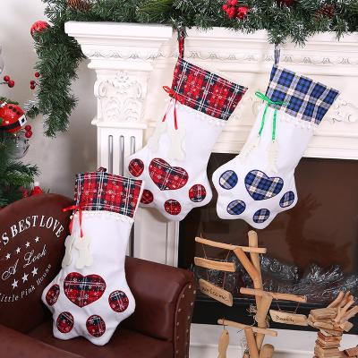 China Chirstmas Decor Plaid Christmas Storing New Year Gift Bag For Dog Cat Christmas Goods Xmas Tree Hanging Ornaments Navidad for sale