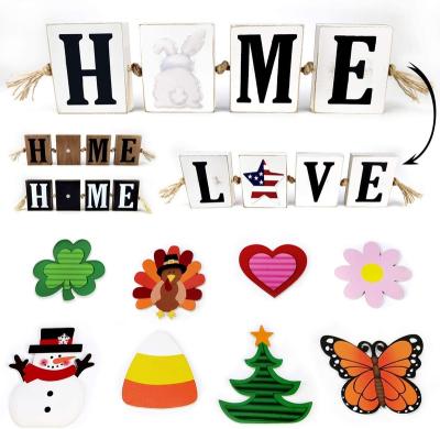 China USA Sign Rustic Home Love Sign with Interchangeable Decorative Cutout Letters Seasonal Holiday Wooden Side Cutout Letters of July Home Decor for sale