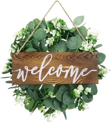 China Welcome Braids Wedding Welcome Decoration Family Amazon Hot Sale Artificial Logo Wooden Welcome Garland Sign For Front Door for sale