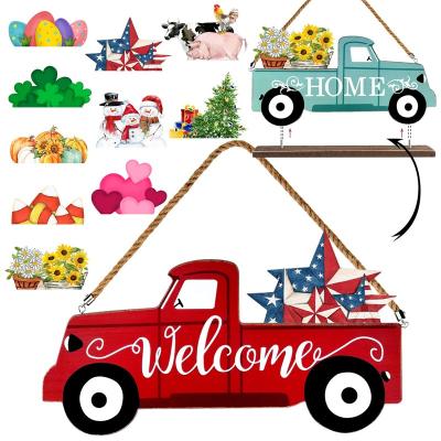 China New Design Welcome Sign 2-Side Truck Welcome Sign Printing With Interchangeable 10 Pcs Holiday Welcome Sign For Front Door for sale