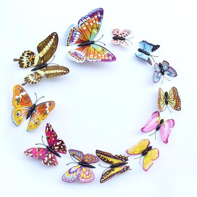 China Double Layer 12pcs 3D Butterfly PVC Sticker Decorative Wall Stickers Luminous Art Decals 3d Butterfly Wall Stickers for sale