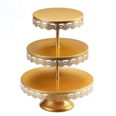 China High Quality Wedding Decoration 3 Tier Cake Stand Wedding Birthday Party Supplies Dessert Tower Iron Cupcake Stand Gold Cake Stand for sale