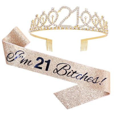 China Birthday Party Decorations I'm 21 Female Sash and Birthday Sash Tiara Set Rhinestone 21st Birthday Gifts for Women Fun Gifts Birthday Party Supplies for sale