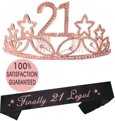 China High Quality Satin 21st Birthday Party Decorations Birthday Gifts Sash and Rhinestone Tiara for 21st Birthday Decorations for sale