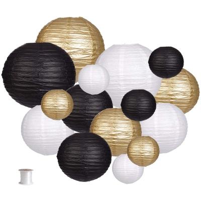 China China Wholesale 15PCS Black Gold White Paper Lanterns Decorative Lanterns For Wedding Graduation Birthday Anniversary Party Decoration for sale