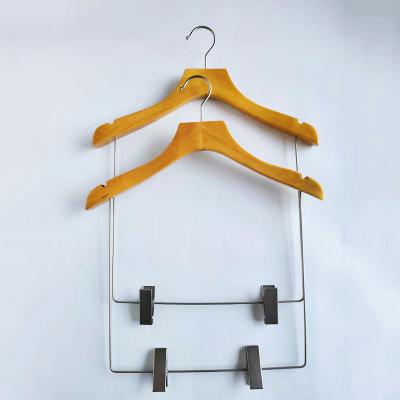 China Anti-slip Custom Natural Paint Long Wooden Suit Hangers For Store for sale