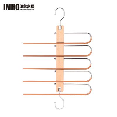 China IMHO Multifunctional Magic Wooden Cabinet Hangers Space Saving Trouser Hangers Multilayers Multi Functional Pants Racks for sale