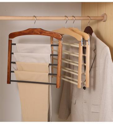 China Flocking IMHO Multi-Layers Non-slip Wooden Pants Hanger for sale