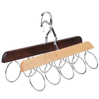 China Multifunctional hot selling wooden supermarket scarf hanger with ring in natural color for sale