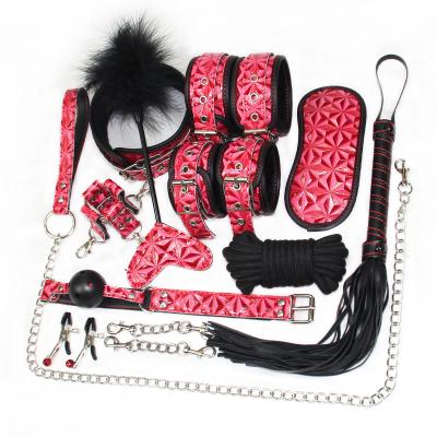 China Real Feeling Real Feeling 10 Pcs Sets Leather Bracelets Bdsm Equipment Adult Bdsm Sex Toys Bondage Couples Handcuffs Collars for sale