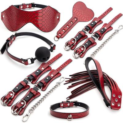 China High Quality Crocodile Leather Pattern PU Real Feeling Real Feeling Japanese Bdsm Bondage Restraints Say Collar Gag Set Whip Bdsm Toy For Hand And Mouth Feet for sale