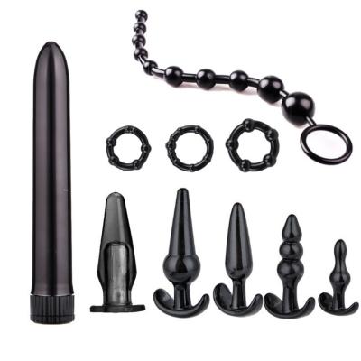 China Silicone China Butt Plug Sex Toys Anal Women Black Silicone Anal Beads Butt Plug Set Wholesale for sale