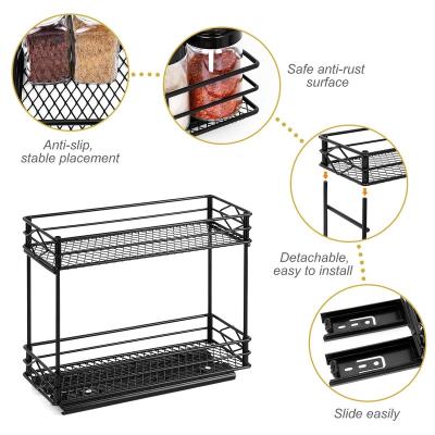 China Wall-Mounted Pull-Out Type Double-Layer Storage Rack Kitchen Under Sink Worktop Storage Spice Rack Seasoning Rack for sale