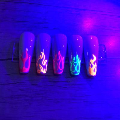 China Fantastic Finger Nail Art GT Series Water Transfer Nail Art Fire Glow In The Dark Nail Supplier Fashionable Fire Nail Sticker for sale