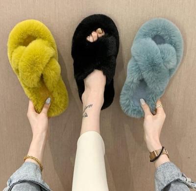 China Custom Logo Exquisite Indoor Unique Hairy Slides Sandal Colorful Eva Fox Raccoon Fur Fluffy Slipper For Women for sale