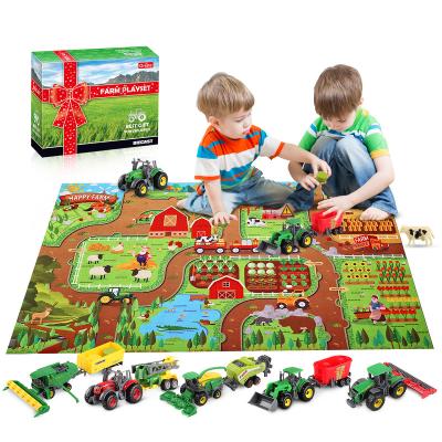 China Toy High Quality Cow Farm Toy Farm Diecast Vehicle and Metal Animal Tractors Play Farm Animals Set Toys with Play Mat for sale