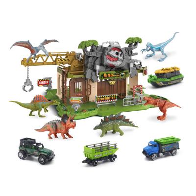 China Hunt Park Collection Diecast Toy Dinosaur Car Price 42+Pcs Toy Dinosaur With Vehicles Toy Set Custom Factory Direct Cheap for sale