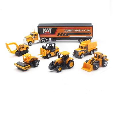 China Factory Plastic Supplier New Brand 7Pcs Metal Construction Vehicle Set With Play Mat Diecast Excavator Toys Forklift Model Car for sale