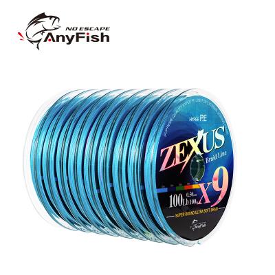 China ANYFISH Line Fishing Line PE 9 Multifilament Sink Strand Braided Line Multicolor 40lb-100lb 100m Colors Saltwater for sale