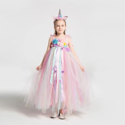 China Hot Selling Anti-wrinkle Flower Decorate Manufacturer's Unicorn Skirt Children's Wear Floating Sleeve Wear for sale