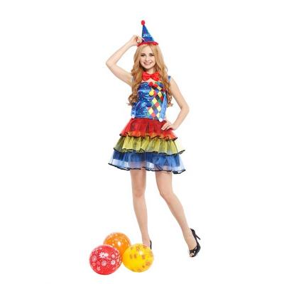 China Unique Design Halloween Rainbow Clown Cosplay Costume Makeup Party Attractive Style Halloween Rainbow Clown Clothing for sale