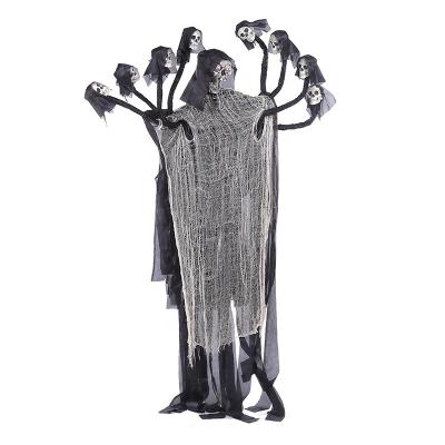 China Halloween Decoration Halloween Decoration Party Animated Skeleton Props Ghost 9 Heads Halloween Crawling Hanging Skeleton With Led Light for sale