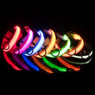 China Night LED Dog Collar Nylon Luminous Pet Cat Collars USB Rechargeable Dog Walking Dog Walking Collars Safty Products for sale