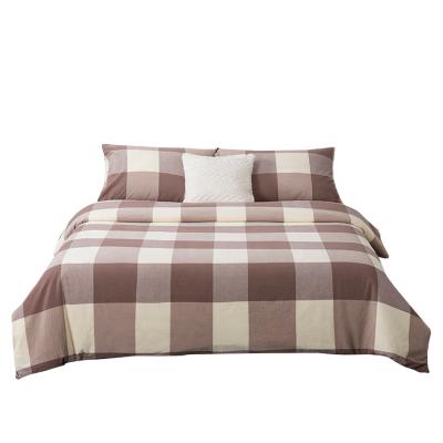 China 100% Washed Cotton Anti-Static Down Comforter Cover Coffee Color Plaid Simple Natural Pleated Breathable Soft Large 3 Piece Bedding Set for sale