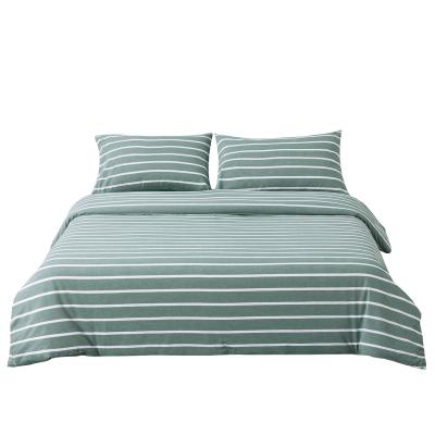 China Anti-static Green Stripe 100% Washed Cotton Duvet Cover Luxury Pillowcase Single Natural Pleat 3 Piece Bedding Set Breathable Soft for sale