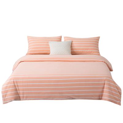 China 100% Washed Cotton Duvet Cover Pillow Case Anti-Static Luxury Pink Stripe Breathable Soft 3 Piece Bedding Set Single Natural Ply for sale