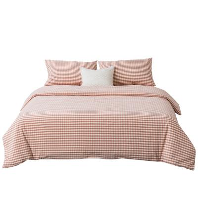 China 100% Washed Cotton Duvet Cover Pillow Case Luxury Anti-Static Rose Plaid Single Natural Ply 3 Piece Bedding Set Breathable Soft for sale