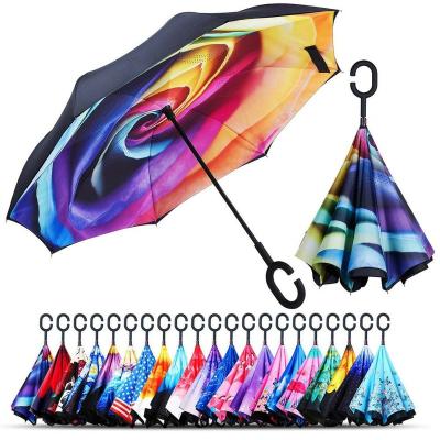 China Wholesale Flower Custom C Handle Reverse Invert Umbrella Double Layer 49