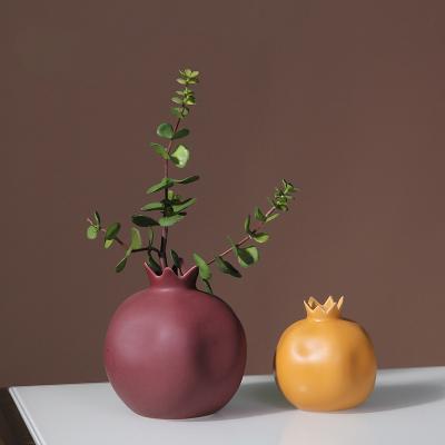 China Europe ENO Modern Morandi Color Ceramic Pomegranate Open Ornaments Decor Home Flower Vase for sale