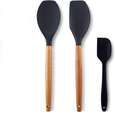 China Silicone Baking Heat Resistant Spatulas Set For Nonstick Cookware, Wooden Handle Rubber Spatulas for sale