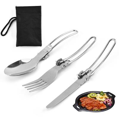 China Modern Outdoor Portable Stainless Steel Knife Fork Spoon Dinnerware Set Ultralight Folding Camping Set for sale