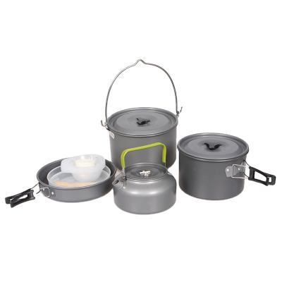 China Modern 5-6 Person Outdoor Camping Pot Set Portable Set Hiking Fishing Cooker With Teapot for sale